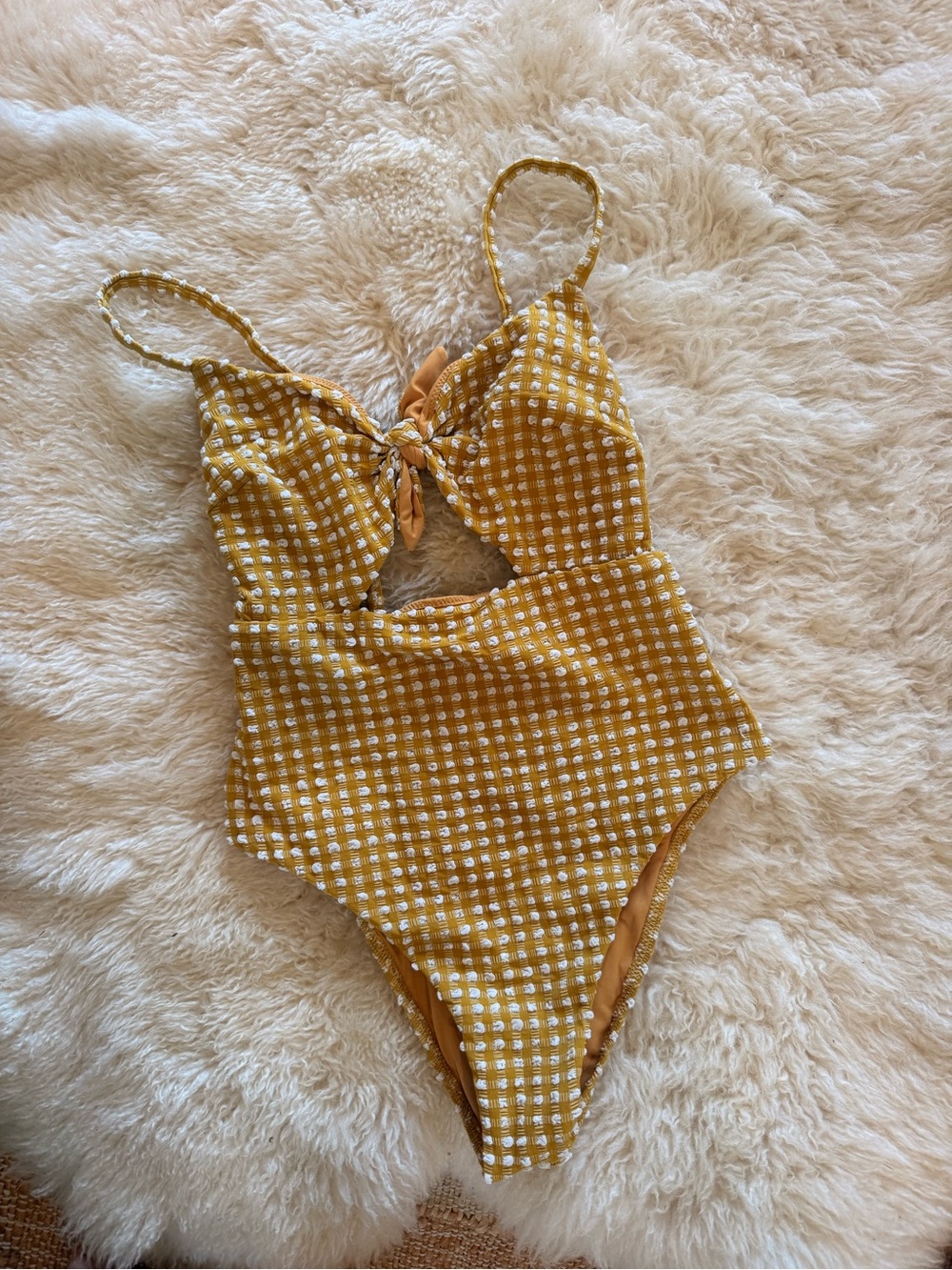 Vitamin A Mustard Gingham One-Piece Swimsuit with Front Tie
